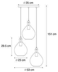 Lampada a sospensione moderna oro con vetro ambrato a 3 luci - Traditional