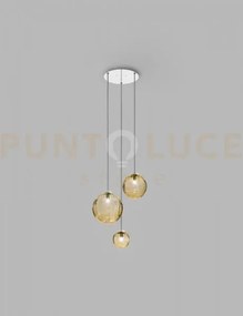 Puppet sospensione r3 ambra trasparente cromo lucido 3 luci attacco g9