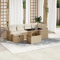 Set Divani da Giardino 7 pz con Cuscini Beige in Polyrattan 3274818