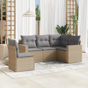 Set Divano da Giardino 5 pz con Cuscini Beige in Polyrattan