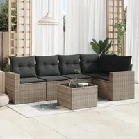 Set Divano da Giardino 6 pz con Cuscini Grigio in Polyrattan 3251277