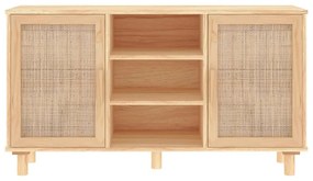 Credenza marrone 105x30x60cm massello di pino e rattan naturale