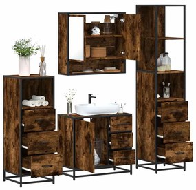 Set Mobili Da Bagno 4 Pz Rovere Fumo İn Legno Multistrato /
