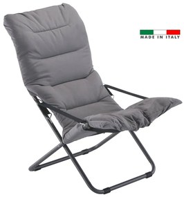 Sedia a sdraio da giardino in acciaio con braccioli pieghevole Comfort Soft FIAM, seduta in tessuto nero