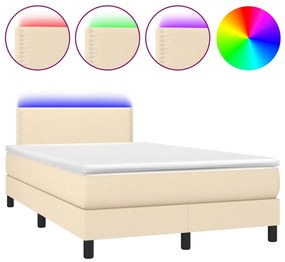 Letto a molle con materasso e led crema 120x190 cm in tessuto