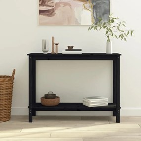 Tavolo Consolle Nero 110x40x80 Cm İn Legno Massello Di Pino /
