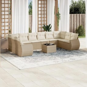 Set Divani da Giardino 11 pz con Cuscini Beige in Polyrattan