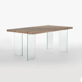 Tavolo Da Pranzo Rettangolare In Mdf E Gambe In Vetro Kali Marrone Legno Naturale & 190 X 95 Cm - Sklum