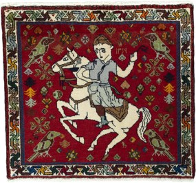 Shiraz Tappeto 70 x 60 Rosso (Iran) Annodato A Mano