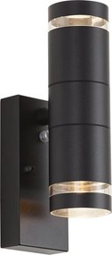Lampada da parete moderna da esterno nera a 2 luci IP44 con sensore crepuscolare - Dubbla