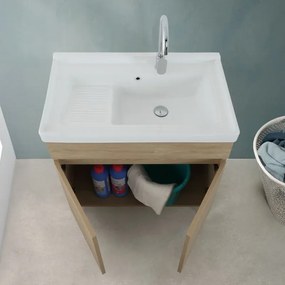 Mobile lavatoio 79x46,8 cm rovere dolomite con vasca in ceramica bianca