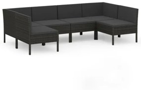 Set Divani da Giardino 6 pz con Cuscini in Polyrattan Nero