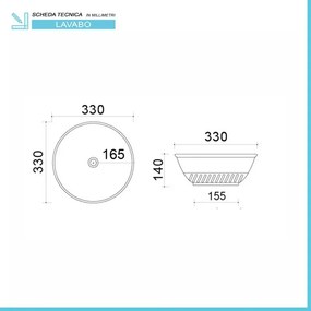 Lavabo da appoggio 33 cm bianco lucido con rilievi sul fondo Logos