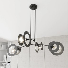 Lampadario 4 Luci Crono In Acciaio Nero A Bracci E Diffusori A Doppio Cerchio