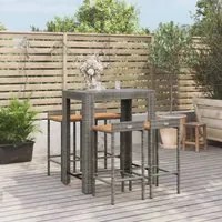 Set Bar Giardino 5pz Grigio Polyrattan e Legno Massello Acacia 3187709