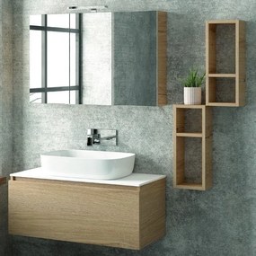 Kamalu - Composizione bagno 100cm sospesa con mobile specchio contenitore e 2 pensili