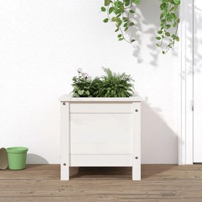Fioriera Da Giardino Bianca 40x40x39 Cm Legno Massello Di Pino /