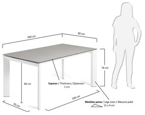 Kave Home - Tavolo allungabile Axis in porcellanato Hydra Lead e gambe bianche 160 (220) cm