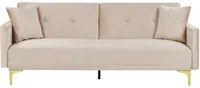 Moderno Divano Letto a 3 Posti Rivestito in Velluto Beige Piedini Cromati