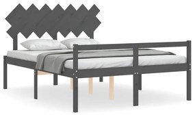 Letto per Anziani con Testiera Grigio 140x190 cm Legno Massello