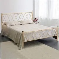 Letto in Ferro Battuto Moderno matrimoniale PIRAMIDE cm 160x190 Artigianale colore Avorio