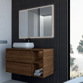 Mobile Bagno Sospeso 100 Cm Due Cassetti Vano a Giorno Specchio Con Illuminazione Led Esseci Arredo Bagno "Minerva Piano"