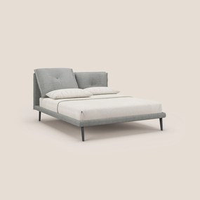 Ibuki letto con cuscini trapuntati regolabili e piedi in mogano in tessuto fiammato impermeabile T03 grigio chiaro
