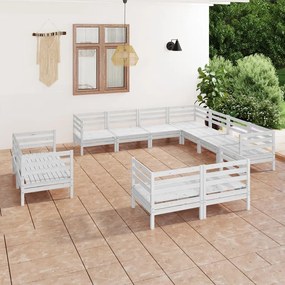 Set salotto da giardino 11 pz in legno massello di pino bianco