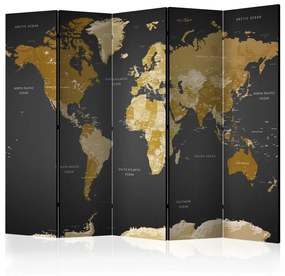 Paravento design Mappa del mondo moderna (5-parti) - continenti su sfondo nero