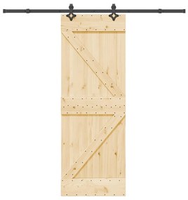 Porta Scorrevole Con Set Hardware 70x210 Cm Legno Massello Pino /