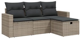 Set divani da giardino 4 pz con cuscini in polyrattan grigio