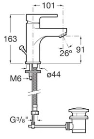 Roca A5A306AC0K - Miscelatore per lavabo + scarico AROLA 16,3 cm cromo lucido