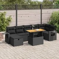 Set Divani da Giardino 5 pz con Cuscini Nero Polyrattan Acacia 3328035