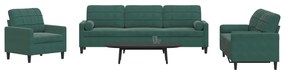 Set Di Divani 3 Pz Con Cuscini E Rinforzi Verde Scuro Velluto /