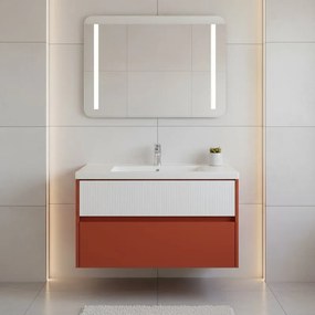 Mobile da bagno sospeso sotto lavabo Niwa 2 cassetti L 89.5 x H 50 x P 45.5 cm paprika e bianco cannettato