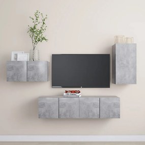 Set di Mobili Porta TV 4 pz Grigio Cemento in Legno Multistrato