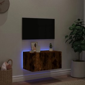 Mobile tv a parete con luci led rovere fumo 60x35x31 cm