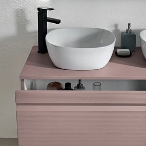 Bagno completo sospeso con base 120 specchio LED e 2 lavabi da appogio - RIO Rosa Polvere