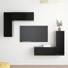 Set di mobili porta tv 4 pz nero in legno multistrato