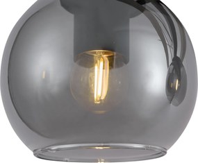 Lampada a sospensione smart nera con legno e vetro fumé 4 luci incl. WiFi A60 - Aleks