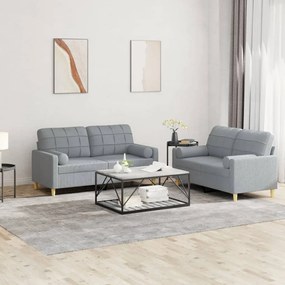 Set Divani 2 Pz Con Cuscini Grigio Chiaro İn Tessuto /