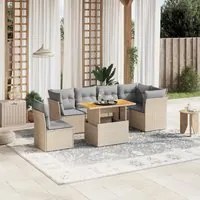 Set Divani da Giardino 7 pz con Cuscini Beige in Polyrattan 3270856