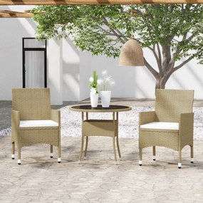 Set mobili da pranzo per giardino 3 pz in polyrattan beige