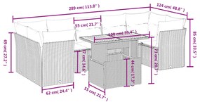 Set divano da giardino 8 pz con cuscini grigio in polyrattan