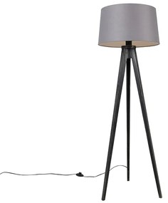 Treppiede nero con paralume in lino grigio scuro 45 cm - Tripod Classic