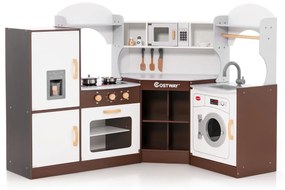 Costway Cucinetta ad angolo in legno per bambini, Set cucina giocattolo con macchina di ghiaccio microonde forno lavello