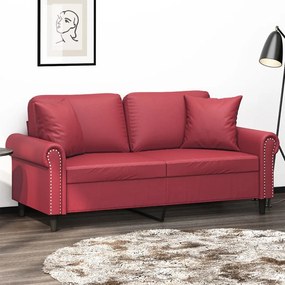 Divano A 2 Posti Con Cuscini Rosso Vino 140 Cm İn Similpelle /