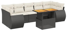 Set divani da giardino con cuscini 8 pz nero in polyrattan