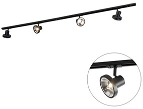 Sistema di illuminazione su binario moderno con 4 faretti neri monofase 200 cm - Iconic Jeany