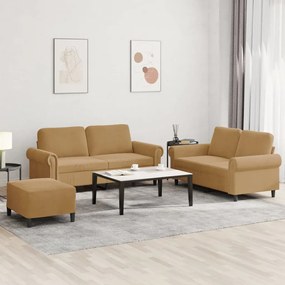 Set Di Divani 3 Pz Con Cuscini Marrone İn Velluto /